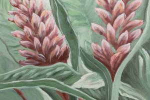 Tableau peint à la main Jungle Blossom Noir - Rouge - Blanc - Bois massif - Textile - 60 x 90 x 4 cm