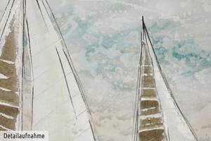 Tableau peint à la main Sailboat Racing Bleu - Blanc - Bois massif - Textile - 140 x 70 x 4 cm