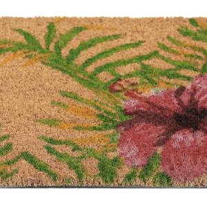 Paillasson coco avec motif tropical Beige - Vert - Rose foncé - Fibres naturelles - Matière plastique - 60 x 2 x 40 cm