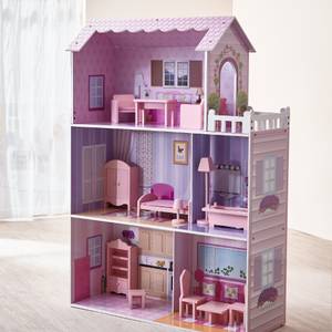 3-stöckiges Holzpuppenhaus Pink - Massivholz - 30 x 113 x 79 cm