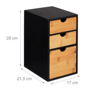 Schubladenbox mit 3 Fächern Schwarz - Braun - Bambus - Holzwerkstoff - 17 x 28 x 22 cm