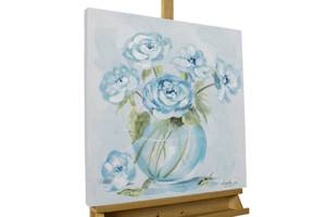 Tableau peint Poetry and Flowers Bleu - Blanc - Bois massif - Textile - 60 x 60 x 4 cm