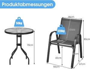 3tlg. Bistroset Grau - Metall - 67 x 83 x 55 cm