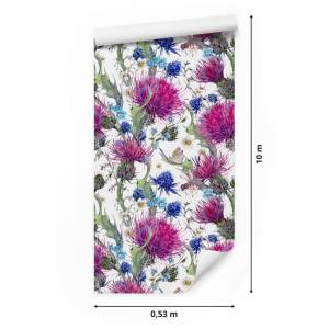 Papier Peint fleurs feuilles plantes Noir - Bleu - Vert - Mauve - Blanc - Papier - 53 x 1000 x 1000 cm