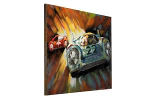 Tableau métallique 3D Racing Duel Bleu - Rouge - Métal - 100 x 75 x 6 cm