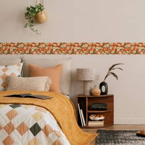 Tapetenbordüre MOHNBLUMEN Blätter Natur Beige - Grün - Orange - Rot - Papier - Textil - 10 x 300 x 300 cm