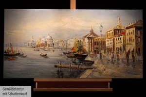 Bild handgemalt Mein Traum von Venedig Blau - Massivholz - Textil - 100 x 50 x 4 cm