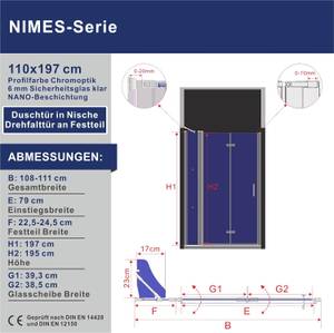 Duschabtrennung faltbar mit Festteil Breite: 110 cm