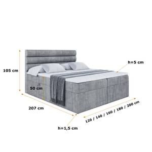 Boxspringbett CELESTIA Hellgrau - Breite: 160 cm - H3