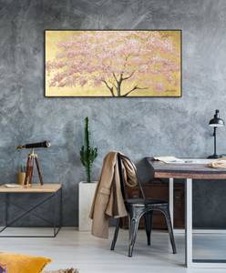 Tableau peint Short and Sweet Sakura Marron - Rose foncé - Bois massif - Textile - 120 x 60 x 4 cm