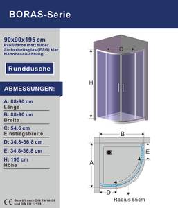 Runddusche 4-teilig mit Schiebetür BORAS 90 x 90 cm