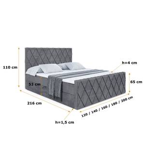 Boxspringbett LEPARO-Z Dunkelgrau - Breite: 160 cm - H3