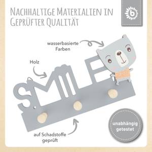 Kindergarderobe Smile Grau - Massivholz - 12 x 4 x 25 cm