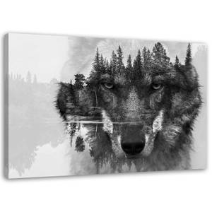 Wandbild Wolf Wald Tiere Schwarz 90 x 60 cm