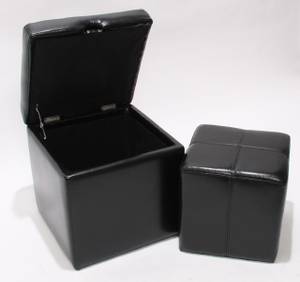 Siège cube (lot de 2) Noir - Cuir véritable - 44 x 45 x 44 cm