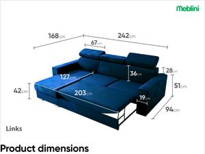 Ecksofa Voss L-Form Links Blau - Ecke davorstehend links - Longchair davorstehend links - Ottomane davorstehend links - Schlaffunktion davorstehend rechts