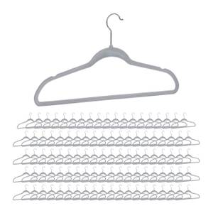 100 x Kleiderbügel Samt grau Grau - Silber - Metall - Kunststoff - Textil - 45 x 24 x 1 cm