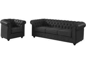 Ensemble canapé fauteuil  CHESTERFIELD Noir