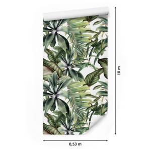 Papier Peint feuilles exotiques nature Vert - Blanc - Papier - 53 x 1000 x 1000 cm