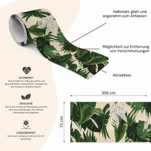 Bande Décorative FEUILLES Tropicales Beige - Noir - Vert - Papier - Textile - 10 x 300 x 300 cm