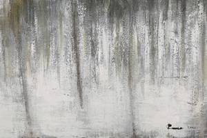 Tableau peint à la main Rainy Day Beige - Gris - Bois massif - Textile - 120 x 80 x 4 cm