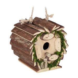 Cabane à oiseaux décorative avec mousse Marron - Vert - Bois manufacturé - Fibres naturelles - 16 x 17 x 14 cm