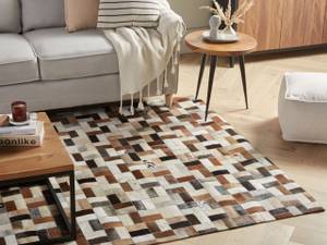 Tapis patchwork CESME Beige - Noir - Marron - Gris - Blanc - Cuir véritable - 230 x 160 x 160 cm