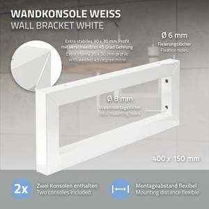 Wandkonsole 400x150x30 mm weiß Weiß - Metall - 3 x 15 x 40 cm