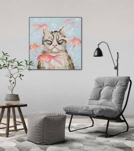 Acrylbild handgemalt Very Crabby Cat Blau - Massivholz - Textil - 60 x 60 x 4 cm
