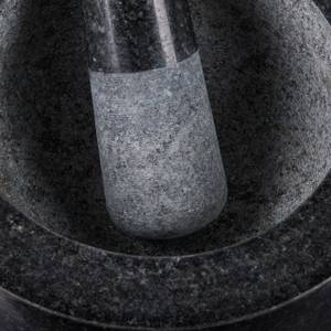 Runder Mörser mit Stößel aus Granit Schwarz - Grau - Stein - 20 x 12 x 20 cm