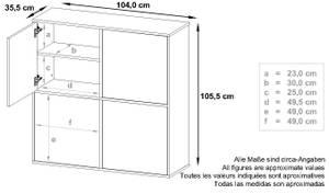 Highboard Cuba V2 Schwarz - Weiß