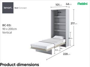 Schrankbett Bed Concept BC-03+Matratze Grau