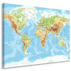 Image Sur Toile Carte du Monde Physique 40 x 30 x 30 cm