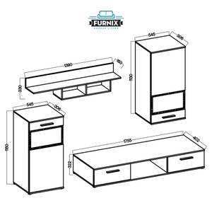 Wohnwand AMADAO 230 cm Weiß + LED Weiß - Holzwerkstoff - 230 x 200 x 40 cm