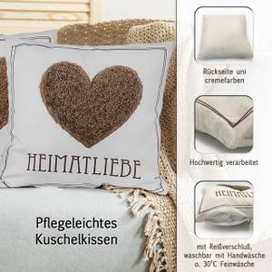 Dekokissen Herz creme braun Weiß - Textil - 45 x 45 x 14 cm