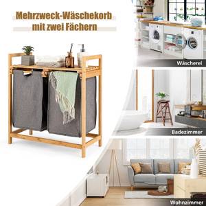 2 Fächer Wäschekorb Braun - Bambus - 33 x 73 x 64 cm