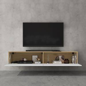 TV Lowboard Fernsehschrank02 Eiche Wotan Dekor - Weiß - Tiefe: 160 cm