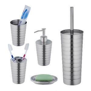 5-tlg. Badezimmer Set Edelstahl Silber - Metall - Kunststoff - 11 x 37 x 11 cm