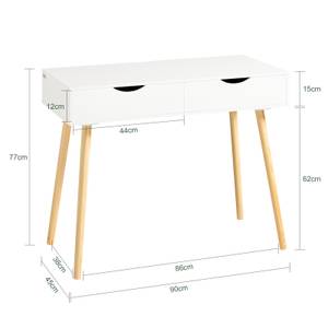 Bureau FWT40-WN Blanc - En partie en bois massif - 90 x 77 x 45 cm