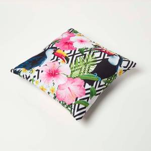 Gartenkissen Tukan mit Blumen - 2er-Set Schwarz - Textil - 45 x 7 x 45 cm