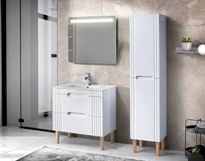 Armoire sous lavabos FIJI CUW80 2D Blanc - Bois manufacturé - Matière plastique - 80 x 62 x 46 cm