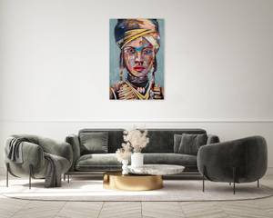 Acrylbild handgemalt African Beauty Blau - Massivholz - Textil - 80 x 120 x 4 cm