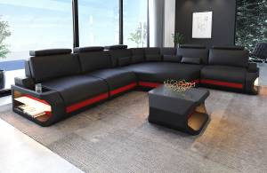 Ledersofa Asti Schwarz - Rot