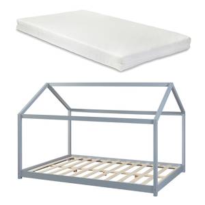 Lit cabane Cerro avec matelas Gris - 146 x 138 cm