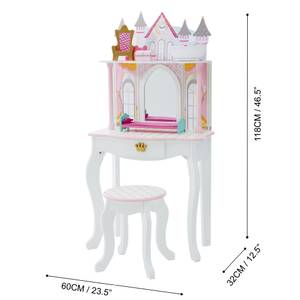 Kinder Schloss Schminktisch Mit Hocker Weiß - Kunststoff - Massivholz - 32 x 119 x 60 cm