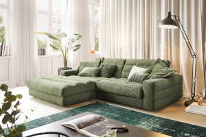 Ecksofa LANA Sofa Cord Recamiere Grün - Ecke davorstehend links