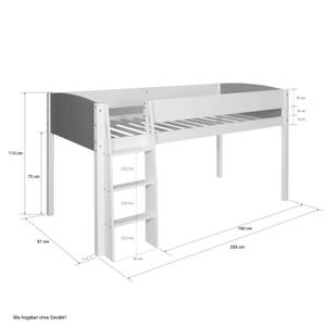 Hochbett 1845 Weiß - Massivholz - 207 x 110 x 96 cm