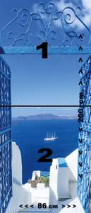 Türtapete Santorini Meer Blick 86x200cm Blau - Papier - 86 x 200 x 86 cm