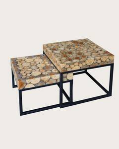 Aïda - Table basse carrée gigogne Marron - Bois manufacturé - 50 x 45 x 50 cm