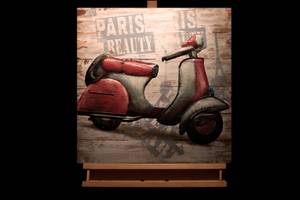 Holzbild When in Paris Rot - Silber - Metall - Holz teilmassiv - 60 x 60 x 5 cm